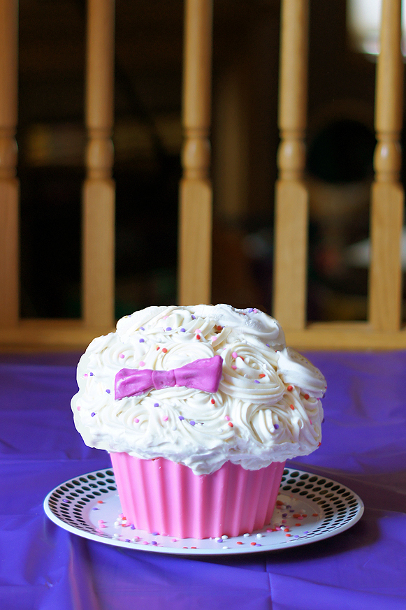 Giant Cupcake Smash Cake! #firstbirthday #babygirl #pink #purple