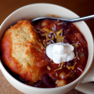 Vegetarian Chilli with Cornbread Dumplings