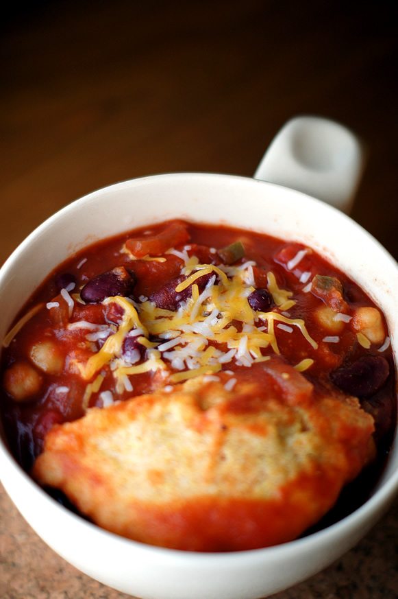 Vegetarian Chili with Cornbread Dumplings