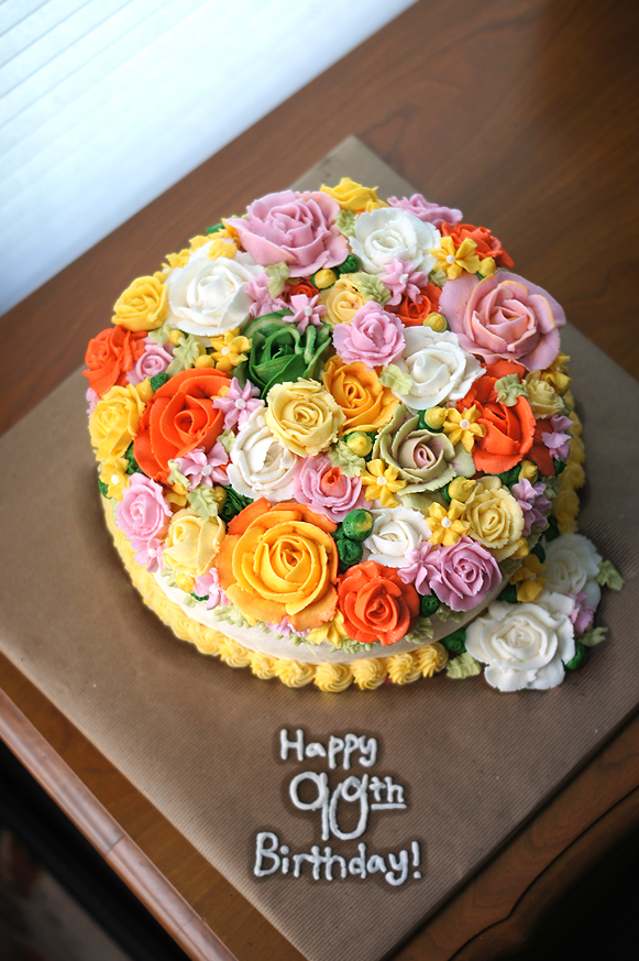 Floral 90th Birthday Cake #buttercream #roses