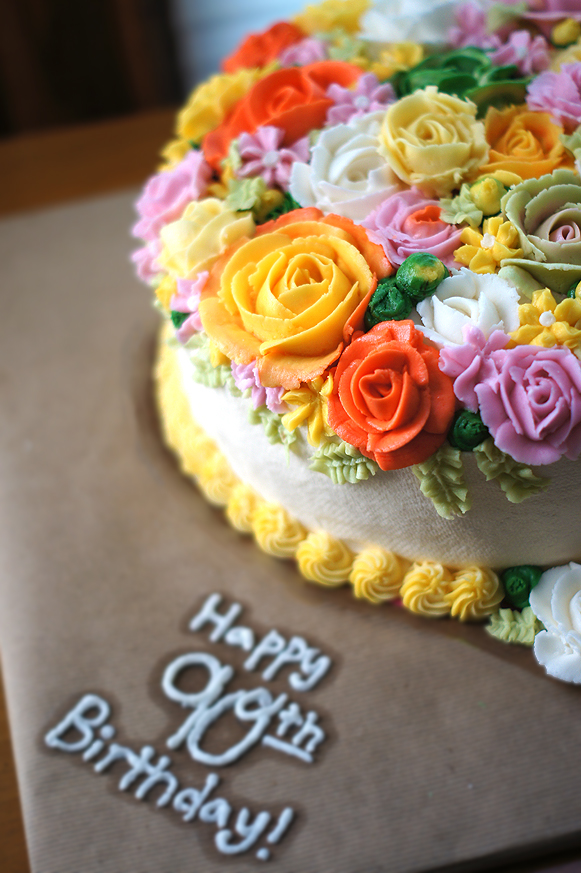 Floral 90th Birthday Cake #buttercream #roses