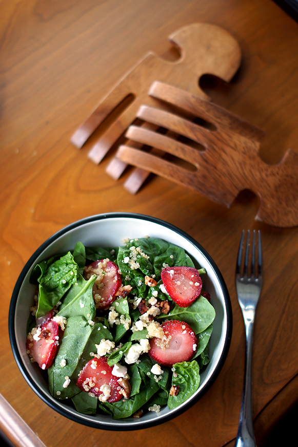 Strawberry Avocado Quinoa Spinach Salad with Balsamic Vinaigrette