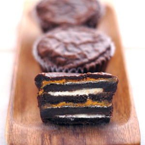 Brownie and Peanut Butter Covered Oreo Cupcakes