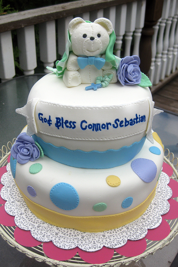 Teddy Bear Baptism cake for a baby boy #christening #shower