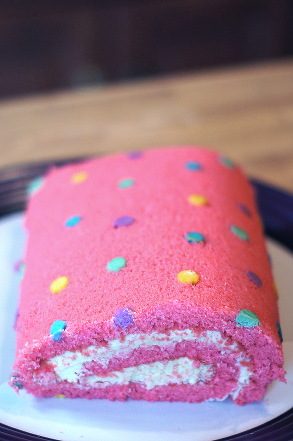 Pink Polka Dotted Cake Roll with Lemon Filling