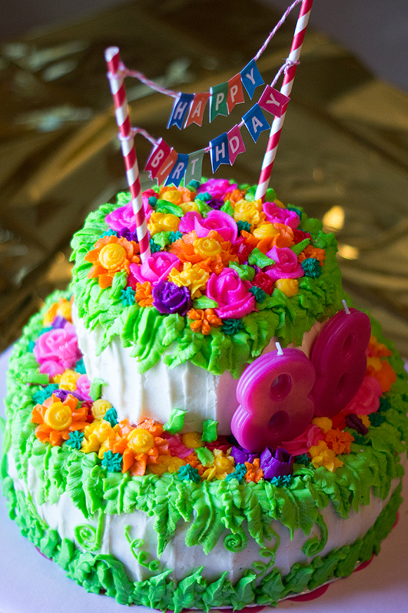 Grandma's Buttercream Floral 88th Birthday Cake - 1 tier of classic chocolate cake, 1 tier of whiskey-molasses cake