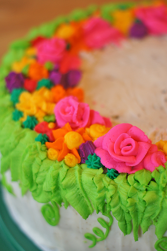 Grandma's Buttercream Floral 88th Birthday Cake - 1 tier of classic chocolate cake, 1 tier of whiskey-molasses cake