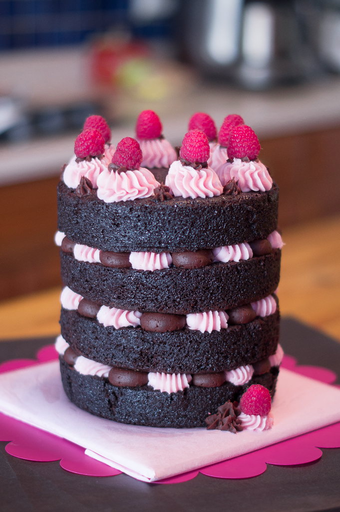 Fancy naked Chocolate Truffle Cake with Raspberry Icing #valentinesday #birthdaycake